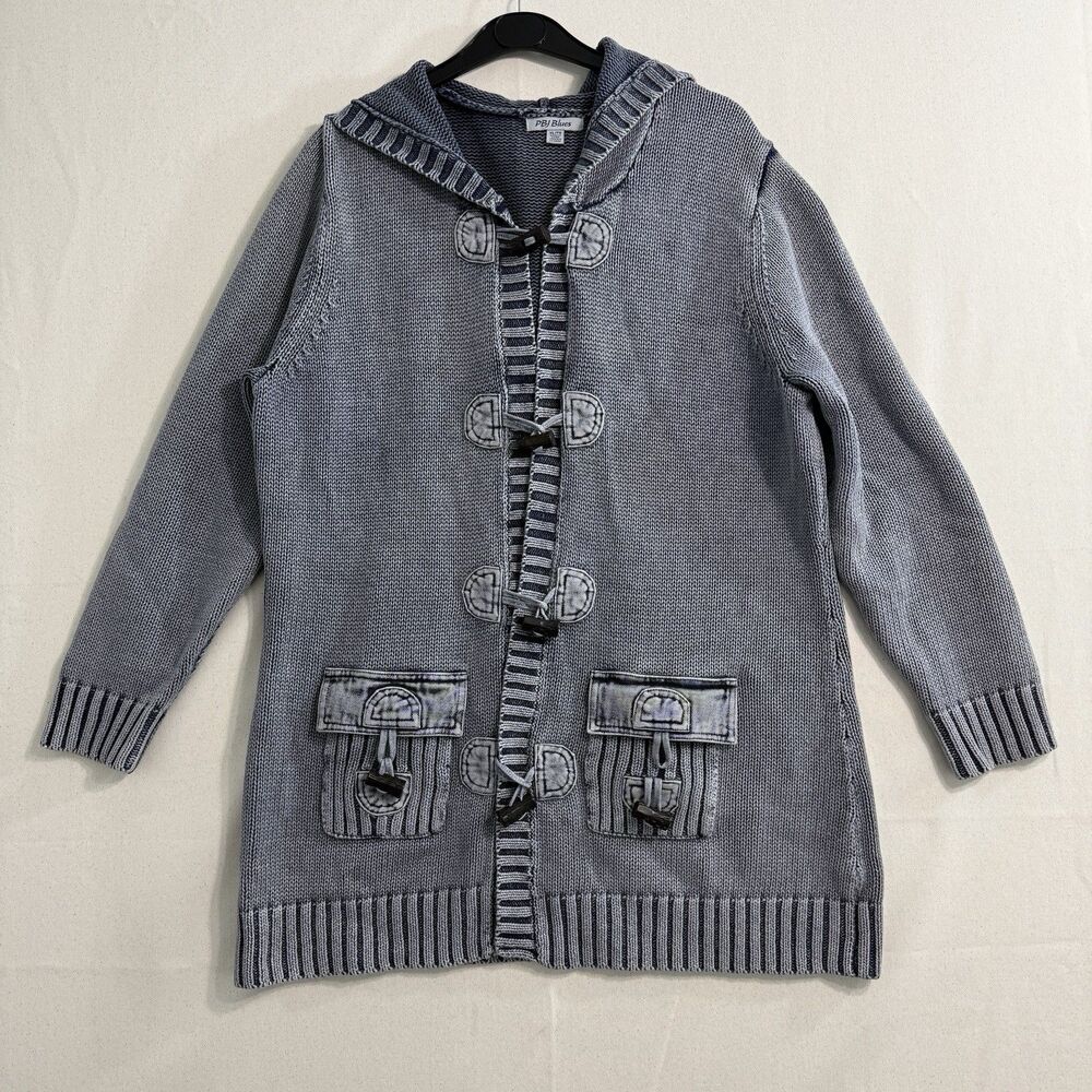 PBJ Blues Acid Wash Grey Boho Knit Long Sweater Cardigan Size XL